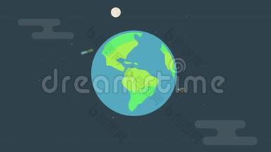 卫星和空间通信卫星平面地球动画